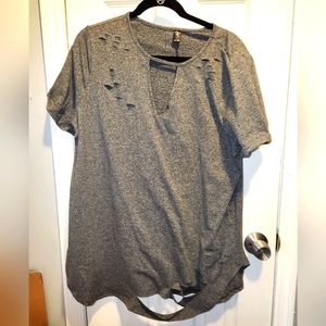 Shein curve distressed short sleeve shirt